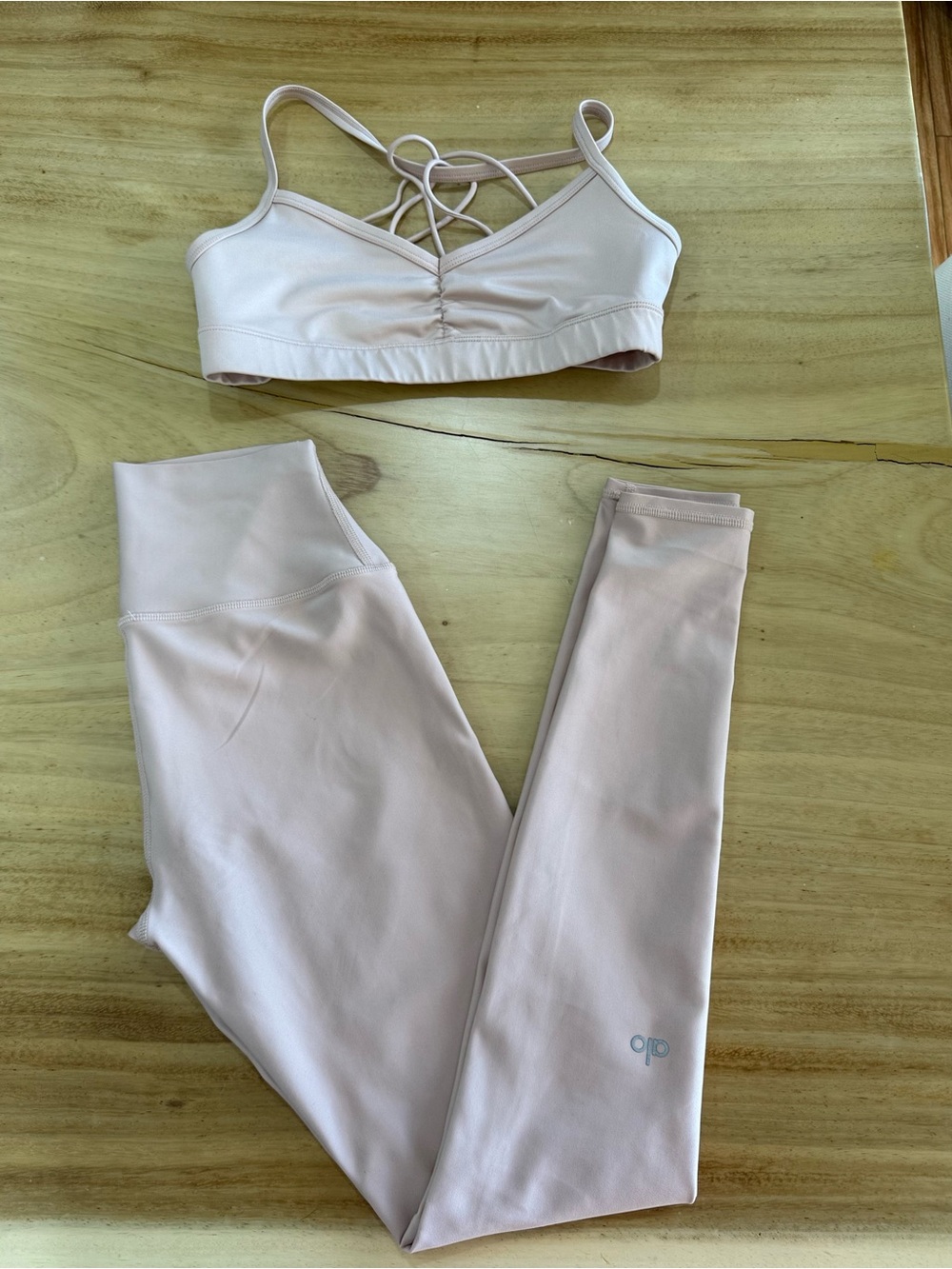 ALO Yoga Blush Pink Strappy Sports Bra & High-Waist Leggings Set